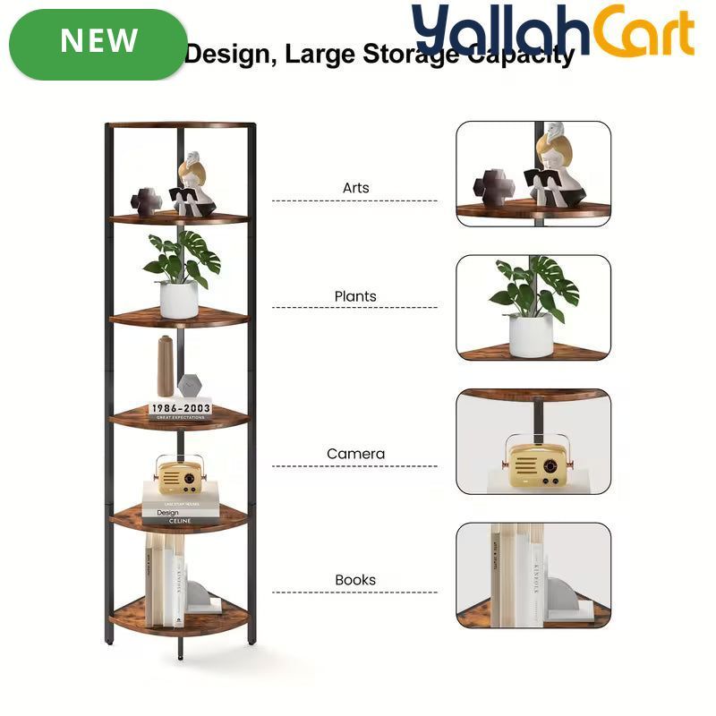 Yanara 6-Tier Corner Shelf with LED Lighting – 166cm Ladder-Style Storage Organizer