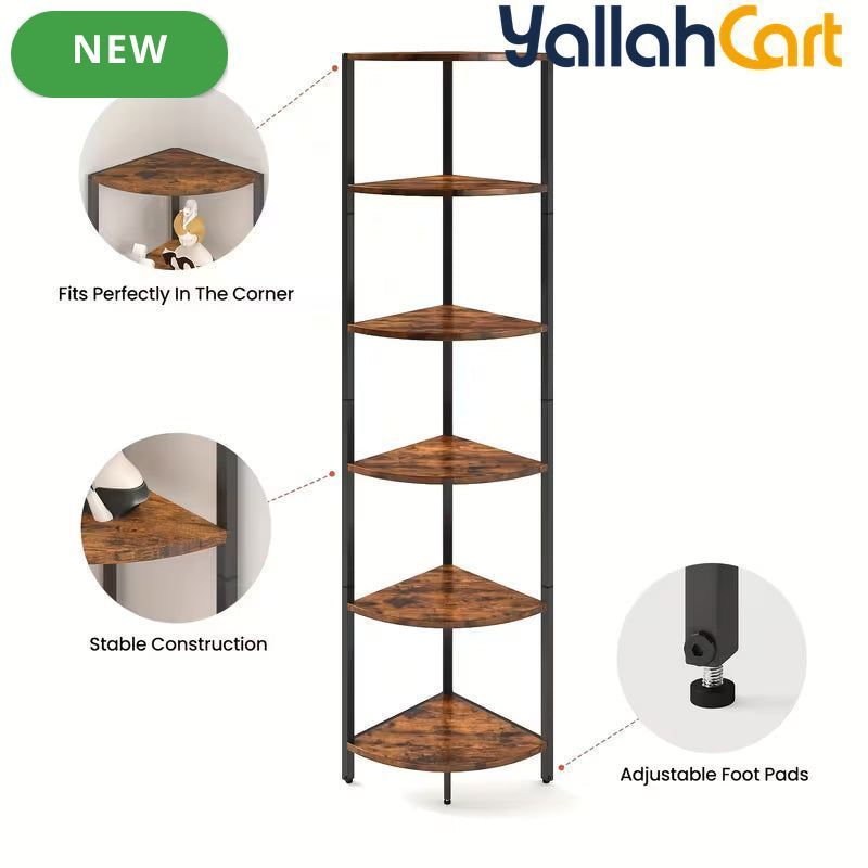 Yanara 6-Tier Corner Shelf with LED Lighting – 166cm Ladder-Style Storage Organizer