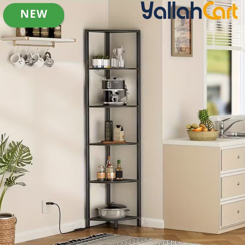 Yanara 6-Tier Corner Shelf with LED Lighting – 166cm Ladder-Style Storage Organizer