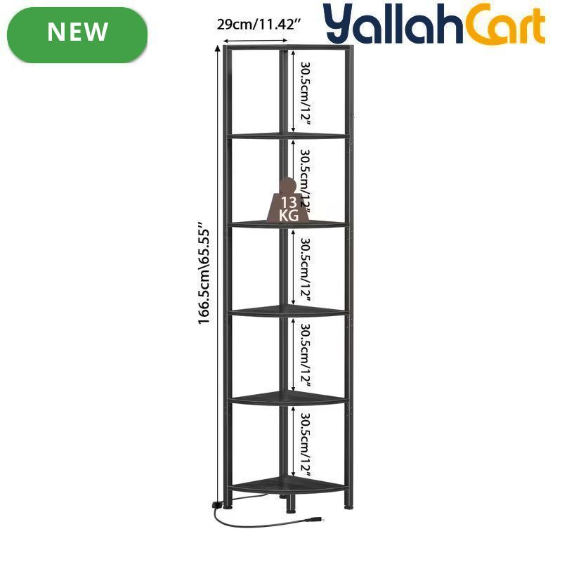 Yanara 6-Tier Corner Shelf with LED Lighting – 166cm Ladder-Style Storage Organizer