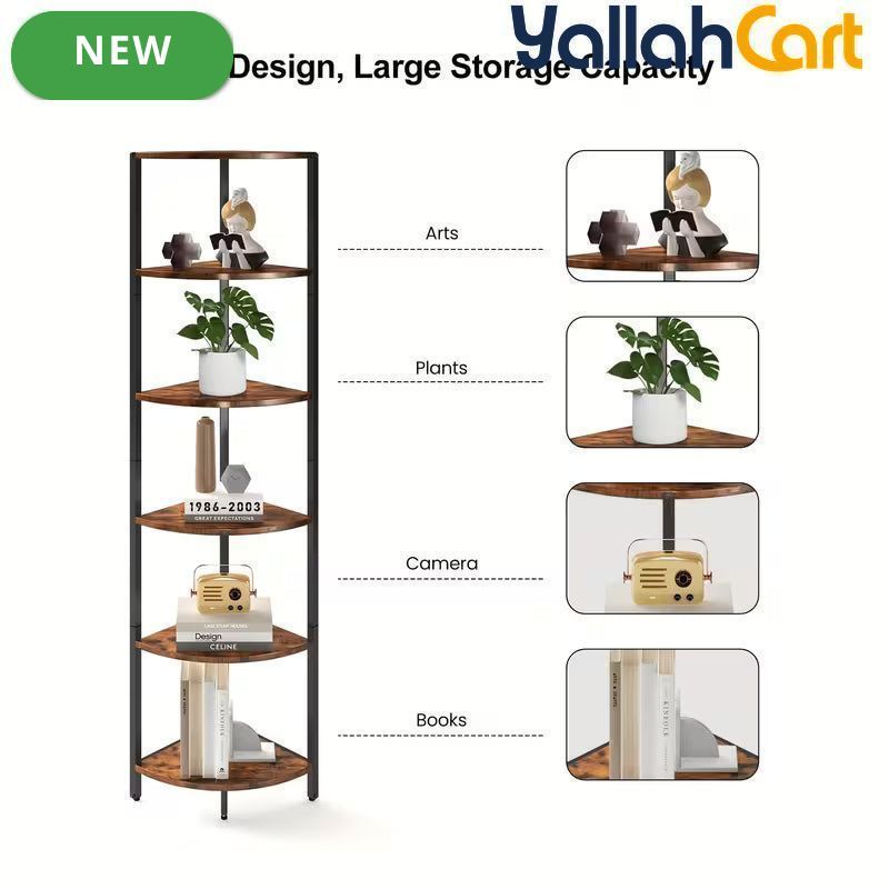 Yanara 6-Tier Corner Shelf with LED Lighting – 166cm Ladder-Style Storage Organizer