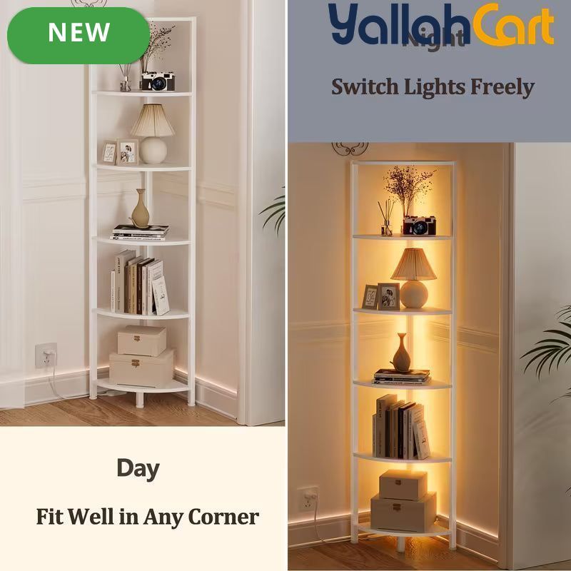 Yanara 6-Tier Corner Shelf with LED Lighting – 166cm Ladder-Style Storage Organizer