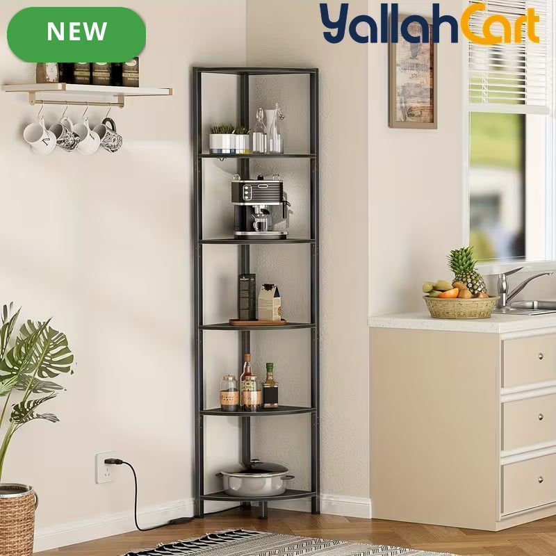 Yanara 6-Tier Corner Shelf with LED Lighting – 166cm Ladder-Style Storage Organizer