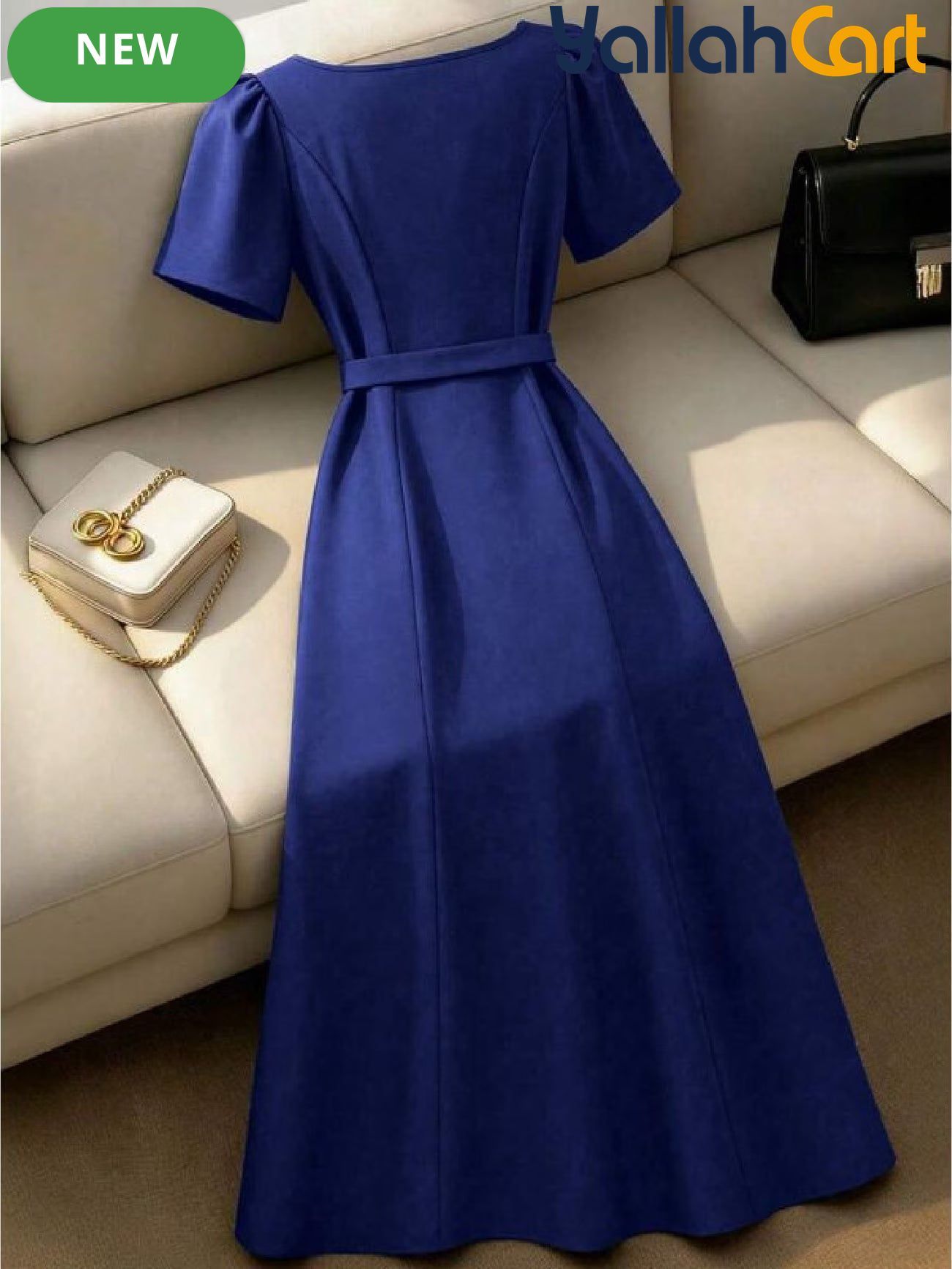 Plus Size Women’s A-Line Dress with Ruffle Neckline, Short Sleeves & Buttoned Waist