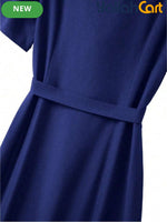 Plus Size Women’s A-Line Dress with Ruffle Neckline, Short Sleeves & Buttoned Waist