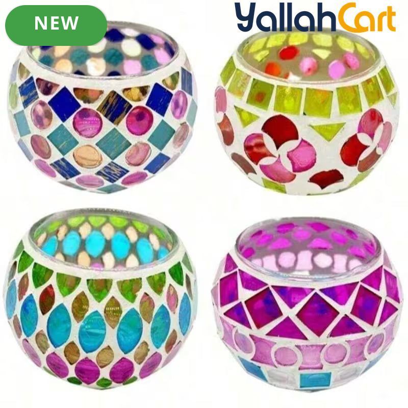 Set of 4 Handmade Turkish Moroccan Mosaic Glass Candle Holders – Colorful Wall-Mountable Decor