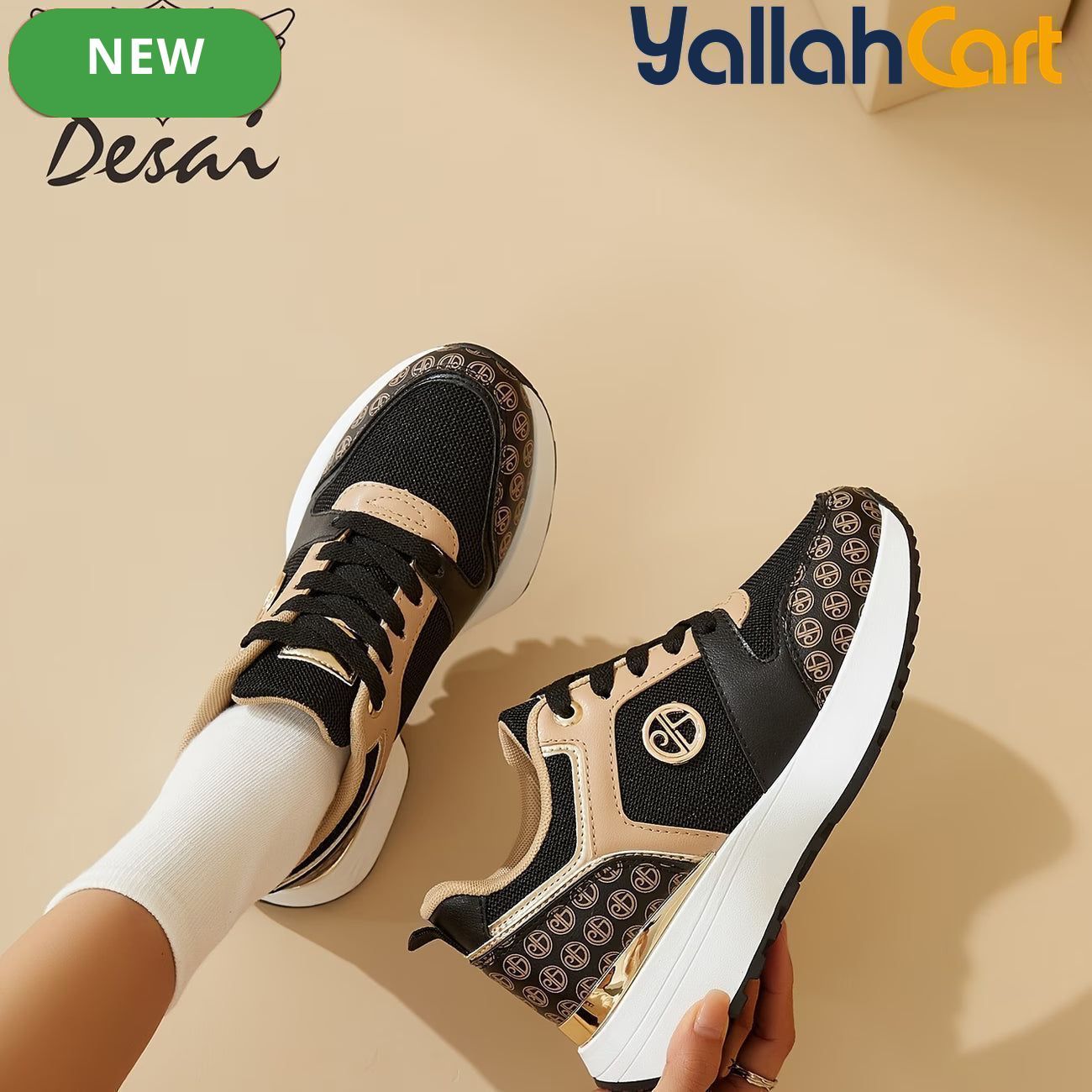 Desai Women's Comfortable Everyday Sneakers – Lightweight Thick-Sole Casual Shoes-Black
