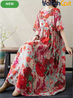 Plus Size Women’s Bohemian Print A-Line Dress – Batwing Sleeve O-Neck Casual Dress
