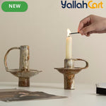 Handmade Ceramic Candle Holder – Rustic Kiln-Fired Painted Candelabra for Home & Events