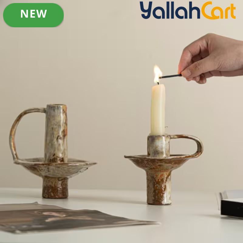 Handmade Ceramic Candle Holder – Rustic Kiln-Fired Painted Candelabra for Home & Events