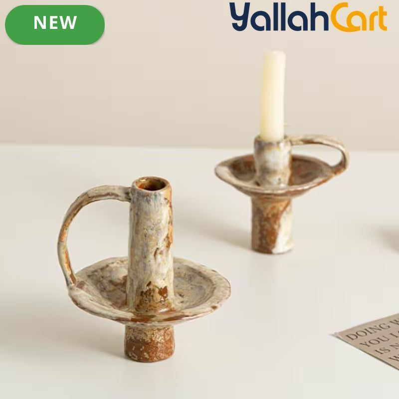 Handmade Ceramic Candle Holder – Rustic Kiln-Fired Painted Candelabra for Home & Events