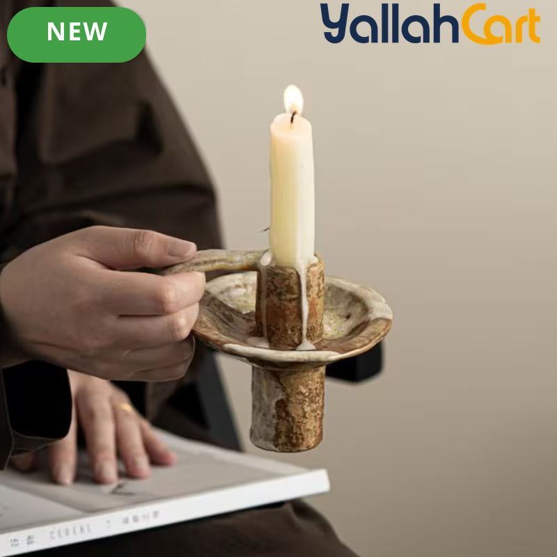 Handmade Ceramic Candle Holder – Rustic Kiln-Fired Painted Candelabra for Home & Events