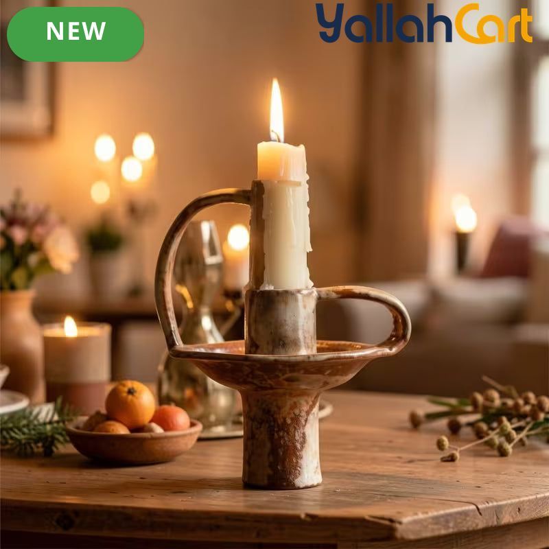 Handmade Ceramic Candle Holder – Rustic Kiln-Fired Painted Candelabra for Home & Events