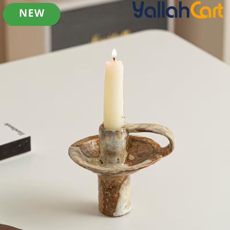 Handmade Ceramic Candle Holder – Rustic Kiln-Fired Painted Candelabra for Home & Events