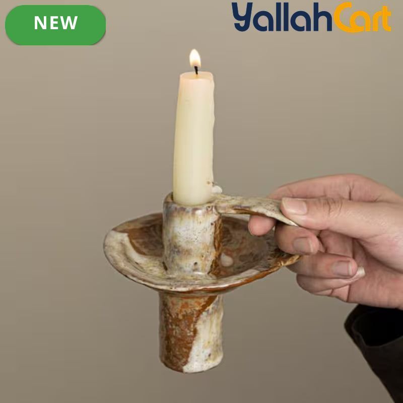 Handmade Ceramic Candle Holder – Rustic Kiln-Fired Painted Candelabra for Home & Events