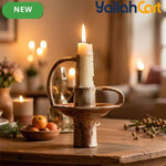 Handmade Ceramic Candle Holder – Rustic Kiln-Fired Painted Candelabra for Home & Events