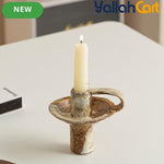 Handmade Ceramic Candle Holder – Rustic Kiln-Fired Painted Candelabra for Home & Events