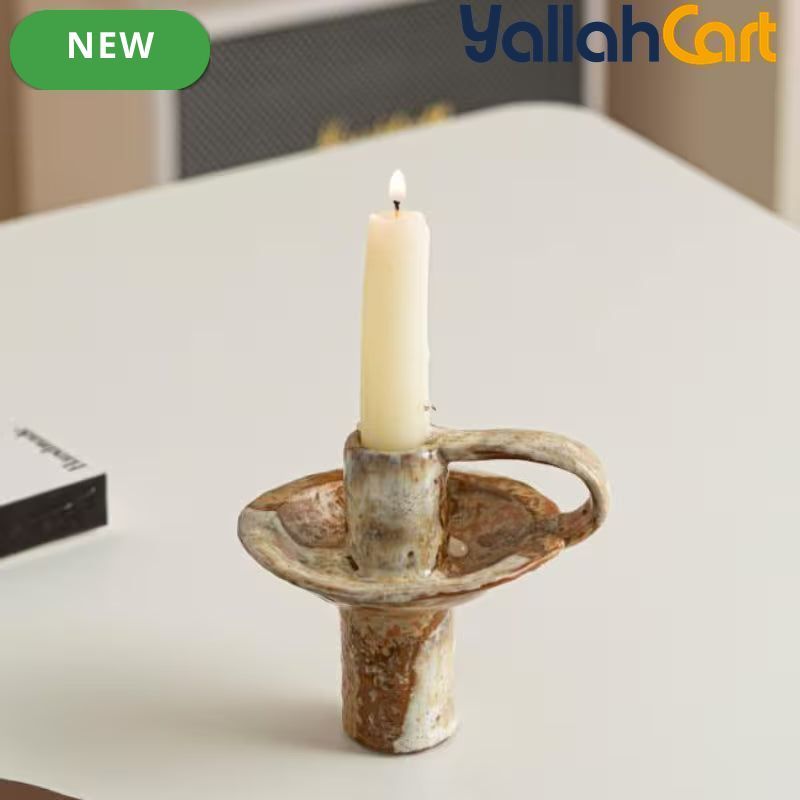 Handmade Ceramic Candle Holder – Rustic Kiln-Fired Painted Candelabra for Home & Events