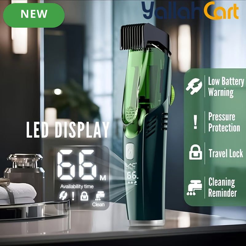 Rechargeable Electric Vacuum Hair Trimmer – Green, [Size] | Self-Suction Beard & Hair Clipper with Hair Storage System