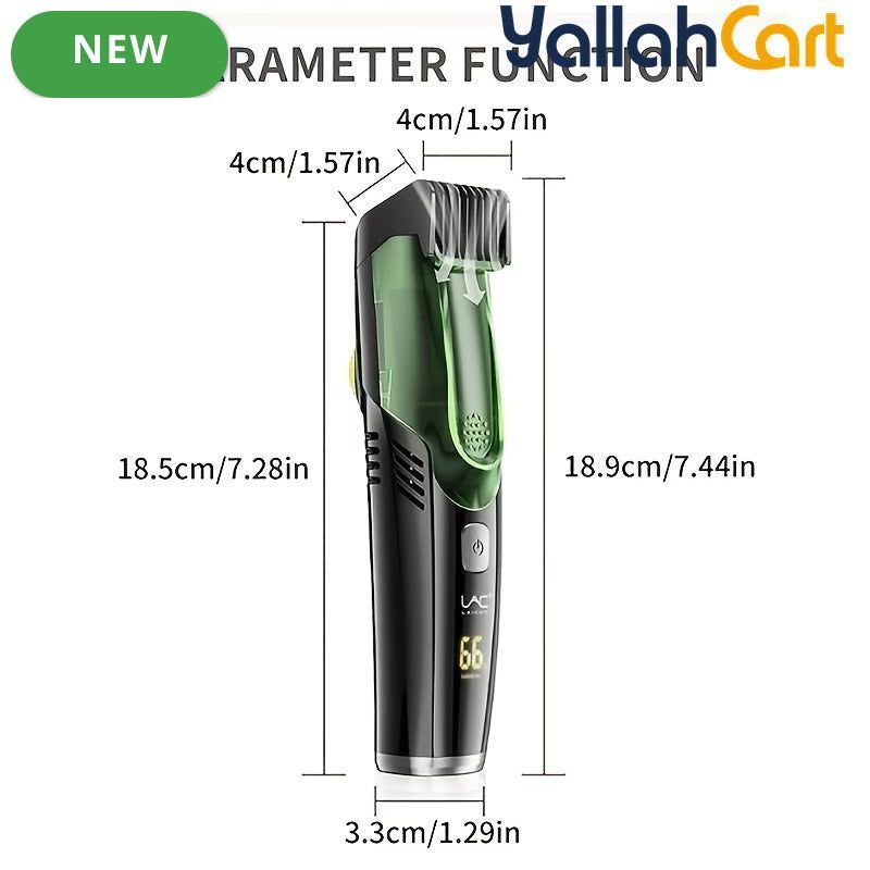 Rechargeable Electric Vacuum Hair Trimmer – Green, [Size] | Self-Suction Beard & Hair Clipper with Hair Storage System