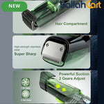 Rechargeable Electric Vacuum Hair Trimmer – Green, [Size] | Self-Suction Beard & Hair Clipper with Hair Storage System