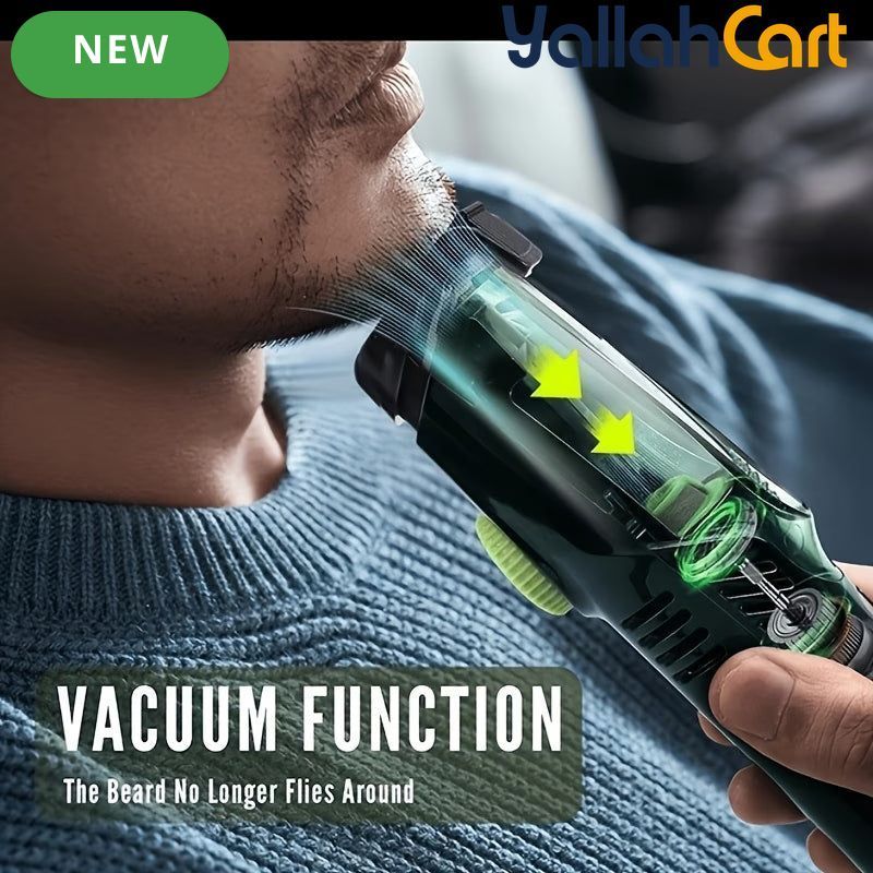Rechargeable Electric Vacuum Hair Trimmer – Green, [Size] | Self-Suction Beard & Hair Clipper with Hair Storage System