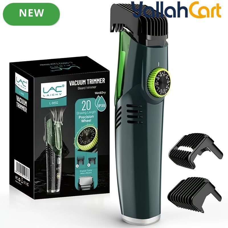 Rechargeable Electric Vacuum Hair Trimmer – Green, [Size] | Self-Suction Beard & Hair Clipper with Hair Storage System