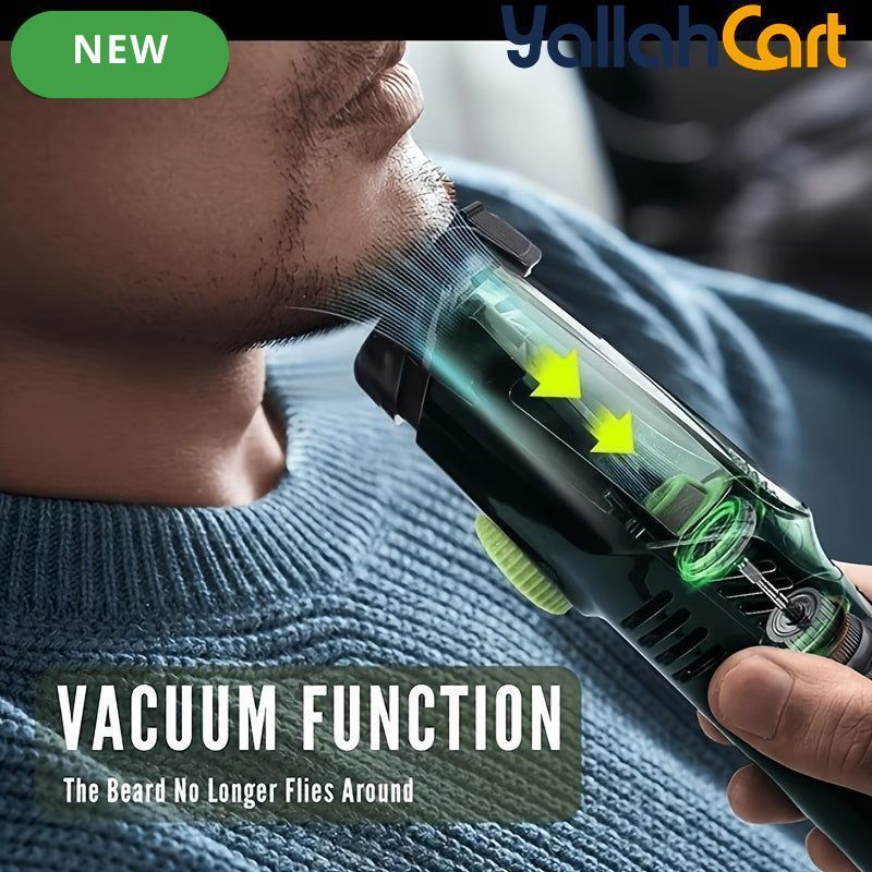 Rechargeable Electric Vacuum Hair Trimmer – Green, [Size] | Self-Suction Beard & Hair Clipper with Hair Storage System