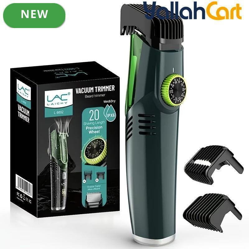Rechargeable Electric Vacuum Hair Trimmer – Green, [Size] | Self-Suction Beard & Hair Clipper with Hair Storage System
