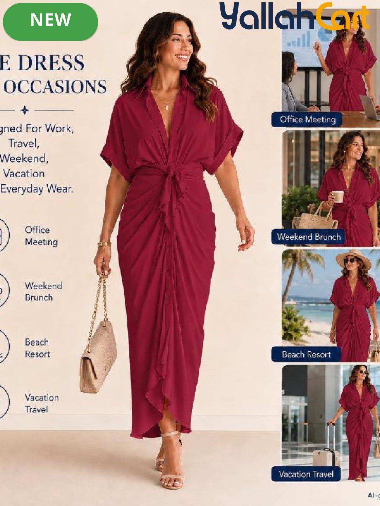 Women’s Collared Maxi Shirt Dress with Tie Waist & Button Front