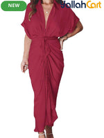 Women’s Collared Maxi Shirt Dress with Tie Waist & Button Front