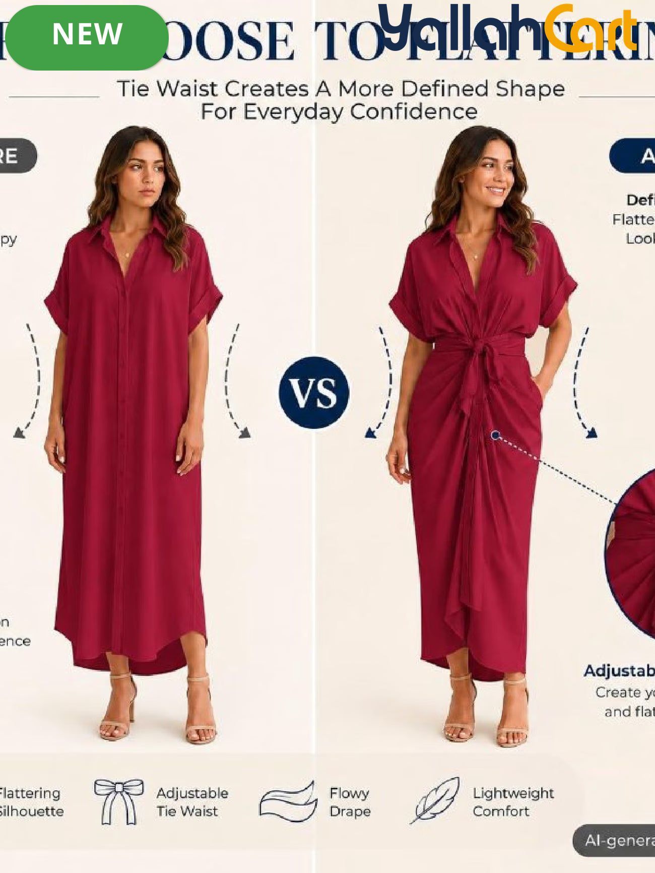 Women’s Collared Maxi Shirt Dress with Tie Waist & Button Front