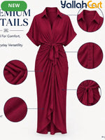 Women’s Collared Maxi Shirt Dress with Tie Waist & Button Front