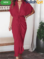 Women’s Collared Maxi Shirt Dress with Tie Waist & Button Front