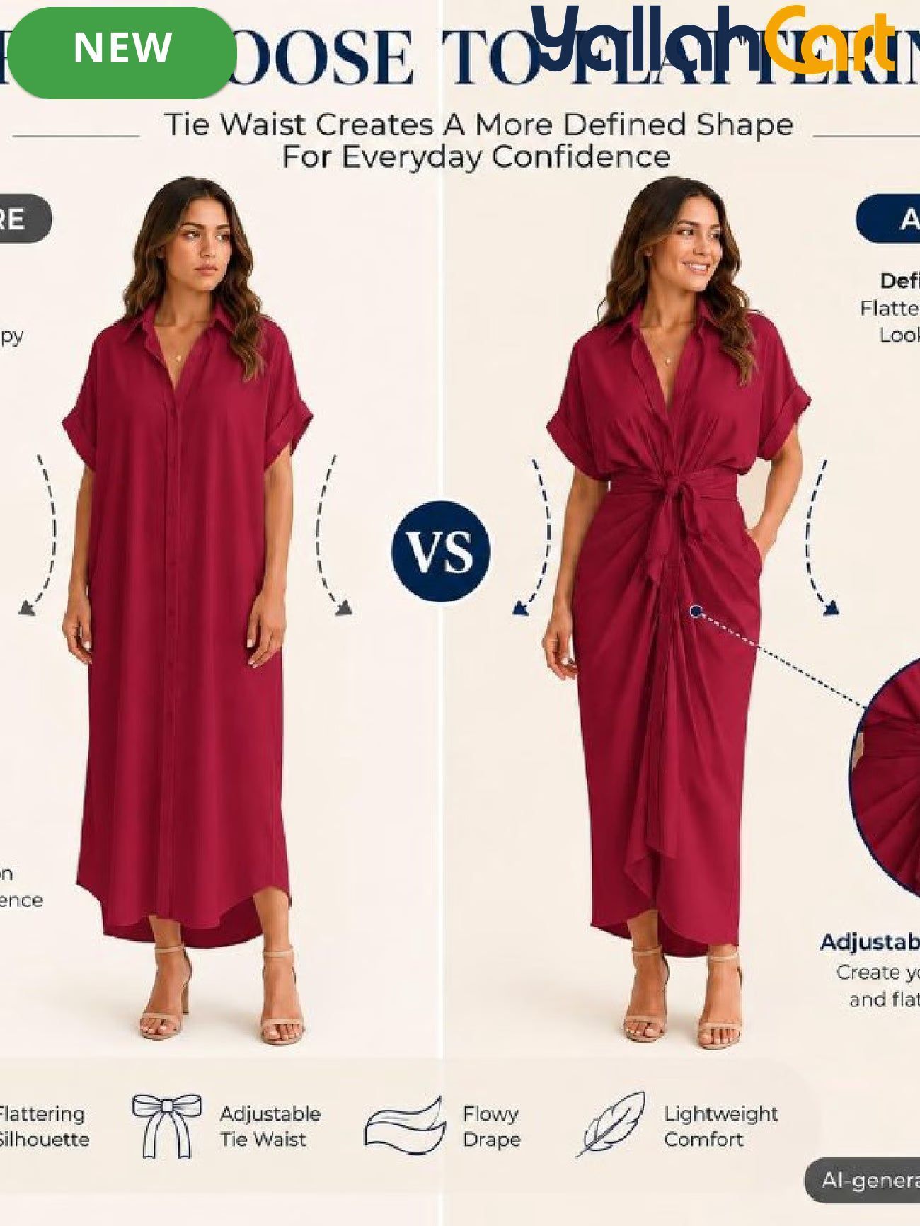 Women’s Collared Maxi Shirt Dress with Tie Waist & Button Front