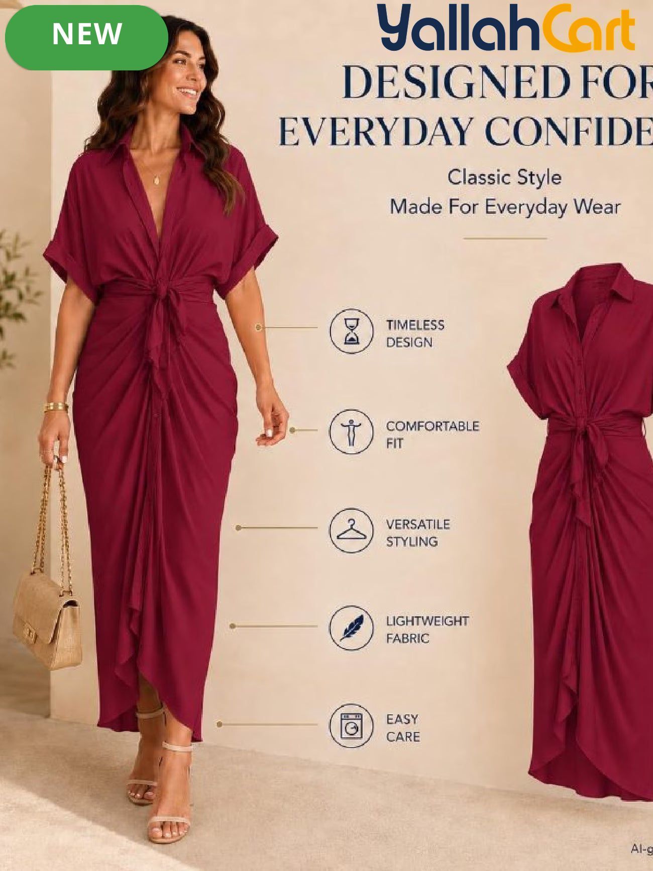 Women’s Collared Maxi Shirt Dress with Tie Waist & Button Front