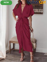Women’s Collared Maxi Shirt Dress with Tie Waist & Button Front
