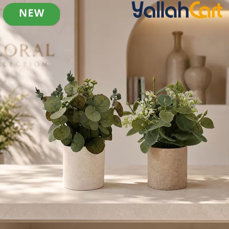 2-Piece Artificial Potted Plants – Mini Faux Greenery for Home & Office Desk Décor