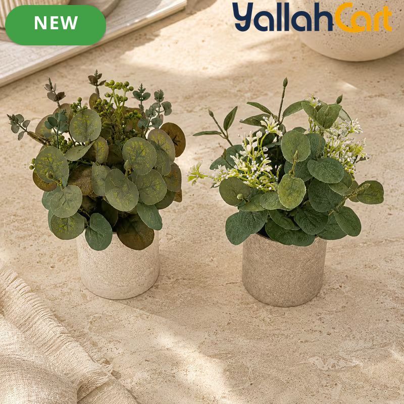 2-Piece Artificial Potted Plants – Mini Faux Greenery for Home & Office Desk Décor