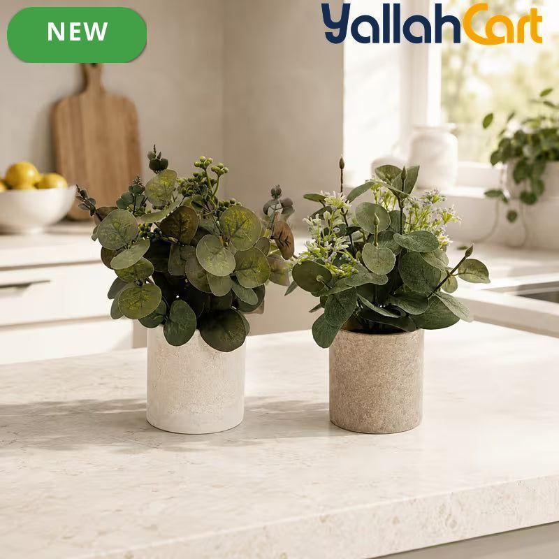 2-Piece Artificial Potted Plants – Mini Faux Greenery for Home & Office Desk Décor