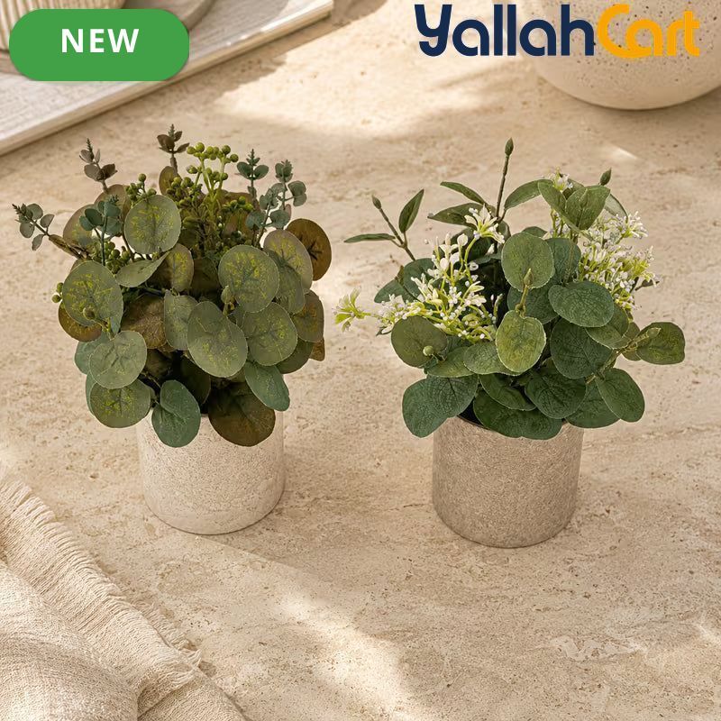 2-Piece Artificial Potted Plants – Mini Faux Greenery for Home & Office Desk Décor