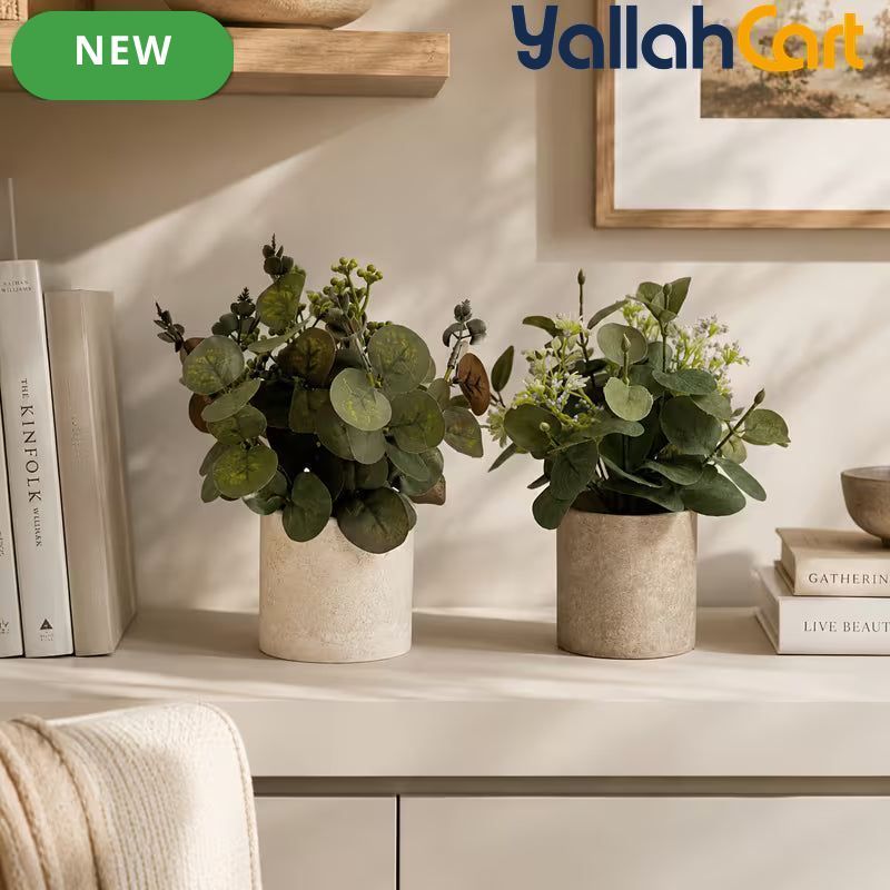 2-Piece Artificial Potted Plants – Mini Faux Greenery for Home & Office Desk Décor