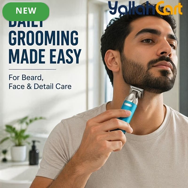 4-in-1 Complete Men’s Grooming Set – Premium Metal Handle Hair & Beard Trimmer Kit, Blue