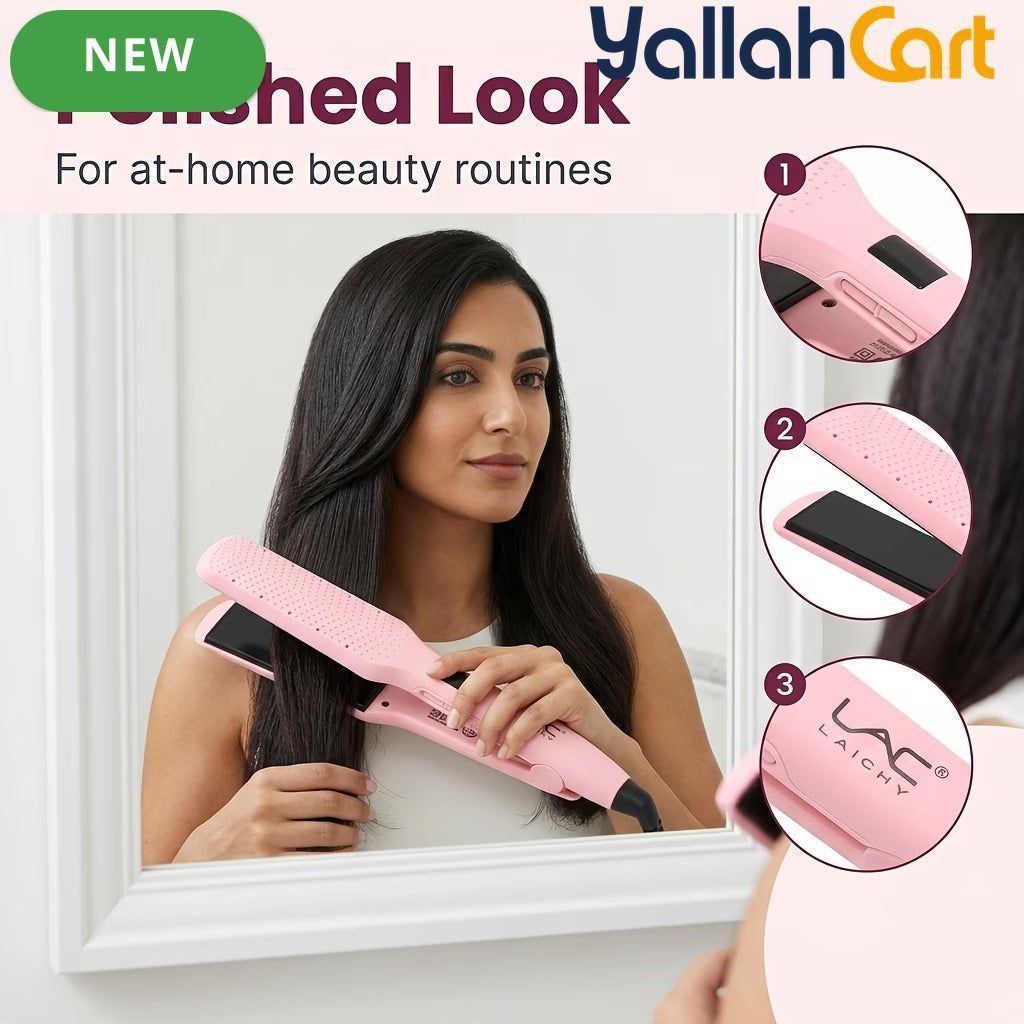 Professional Wide Plate Ceramic Hair Straightener – Pink
