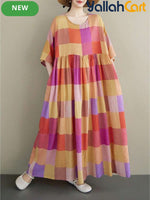 Women’s Bohemian Plaid Batwing Halloween Dress