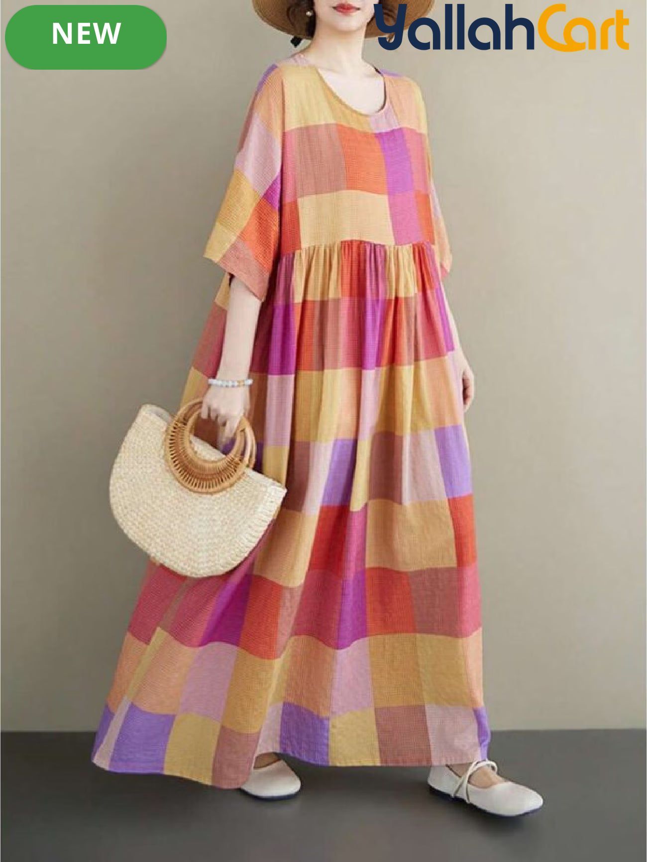 Women’s Bohemian Plaid Batwing Halloween Dress