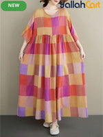Women’s Bohemian Plaid Batwing Halloween Dress