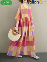 Women’s Bohemian Plaid Batwing Halloween Dress