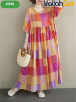 Women’s Bohemian Plaid Batwing Halloween Dress