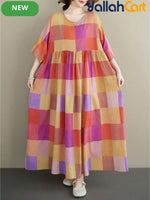 Women’s Bohemian Plaid Batwing Halloween Dress
